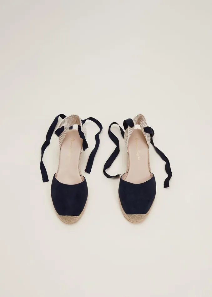Phase Eight Heels Suede Ankle Tie Espadrille Shoe Navy 8211 Women
