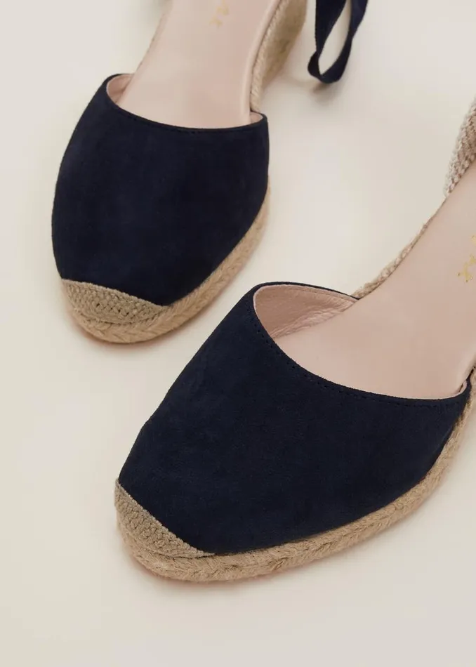 Phase Eight Heels Suede Ankle Tie Espadrille Shoe Navy 8211 Women