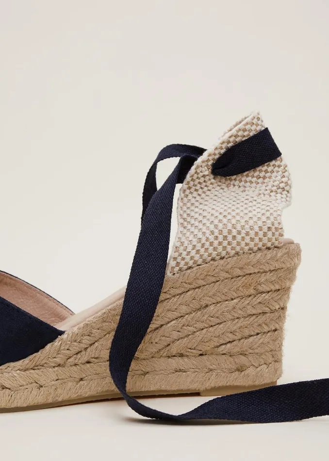Phase Eight Heels Suede Ankle Tie Espadrille Shoe Navy 8211 Women