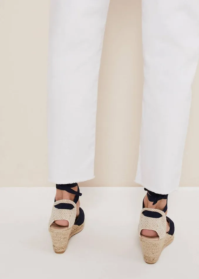 Phase Eight Heels Suede Ankle Tie Espadrille Shoe Navy 8211 Women