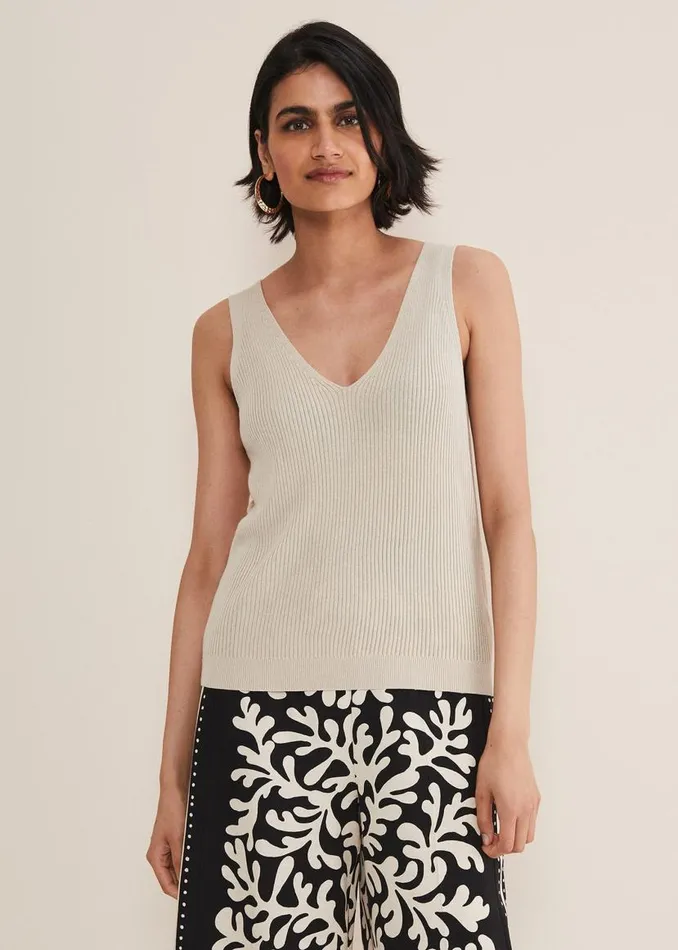 Phase Eight Knitwear Caryl Ribbed Vest Top Stone 8211 Women