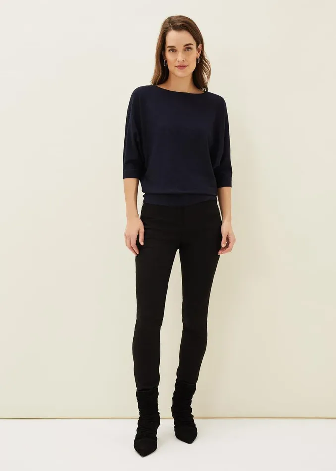 Phase Eight Knitwear Cristine Batwing Fine Knit Jumper Navy 8211 Women