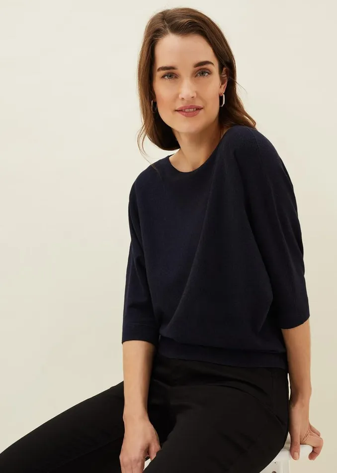 Phase Eight Knitwear Cristine Batwing Fine Knit Jumper Navy 8211 Women