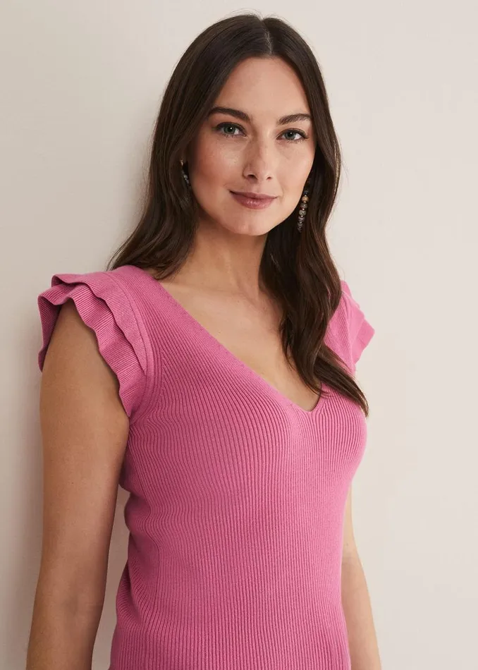 Phase Eight Knitwear Flory Frill Sleeve Vest Pink 8211 Women