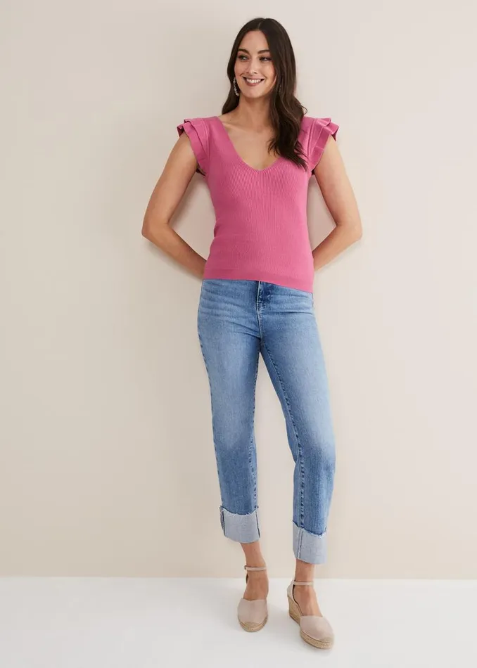 Phase Eight Knitwear Flory Frill Sleeve Vest Pink 8211 Women