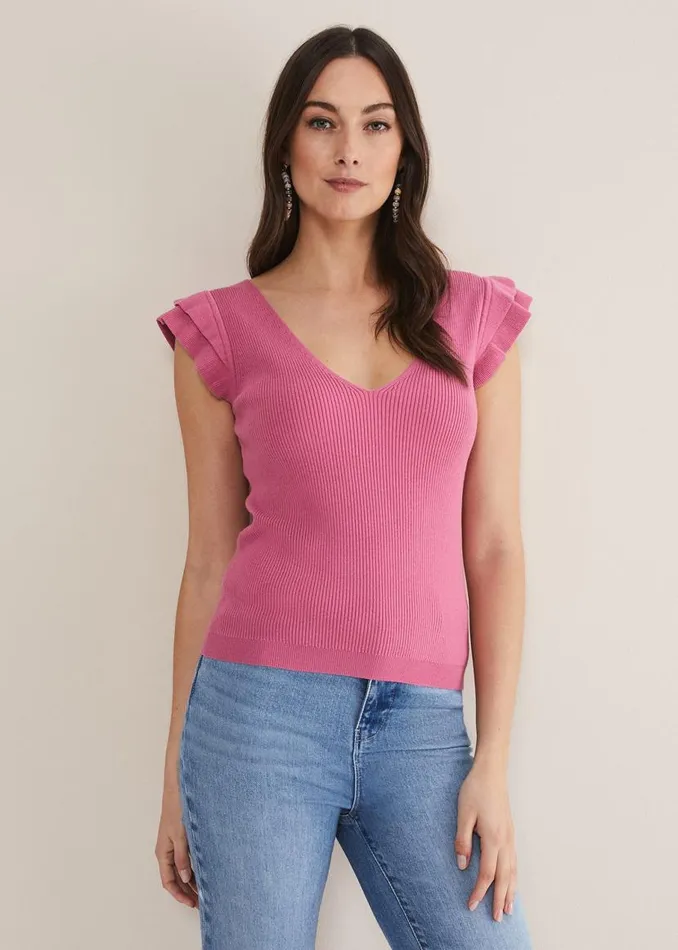 Phase Eight Knitwear Flory Frill Sleeve Vest Pink 8211 Women