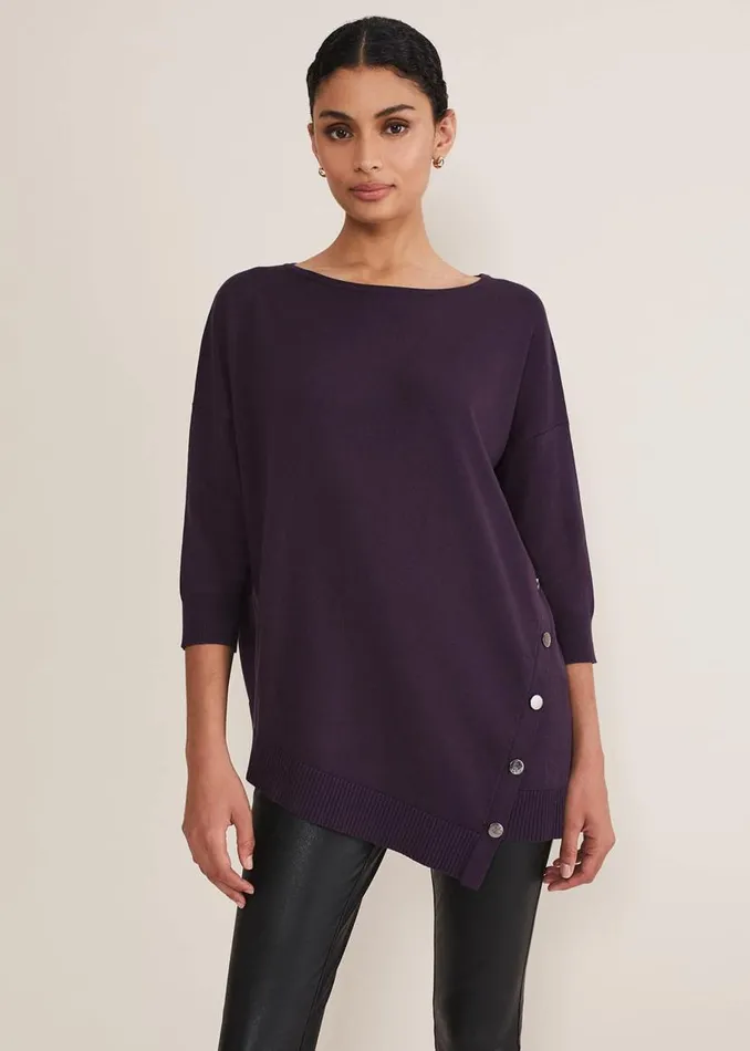 Phase Eight Knitwear Leoni Asymmetric Button Trim Jumper Deep Purple 8211 Women Phase Eight Knitwear Leoni Asymmetric Button Trim Jumper Deep Purple 8211 Women