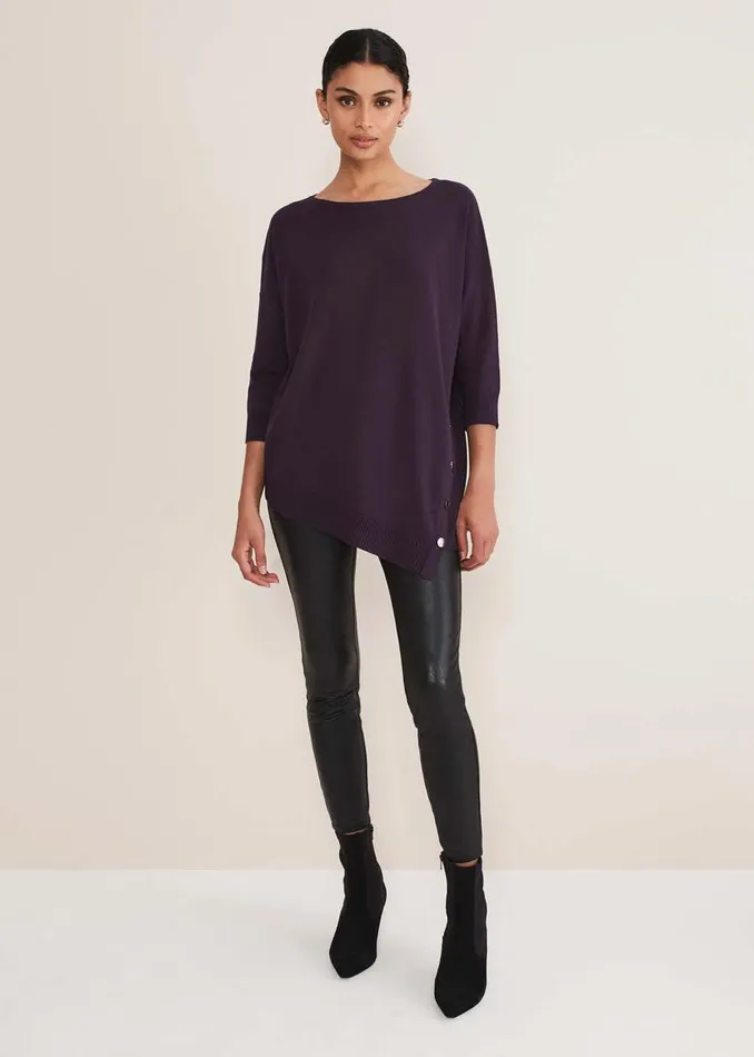 Phase Eight Knitwear Leoni Asymmetric Button Trim Jumper Deep Purple 8211 Women Phase Eight Knitwear Leoni Asymmetric Button Trim Jumper Deep Purple 8211 Women