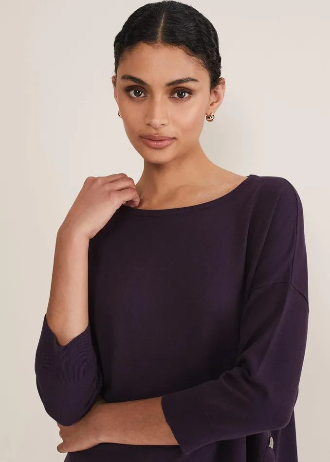 Phase Eight Knitwear Leoni Asymmetric Button Trim Jumper Deep Purple 8211 Women Phase Eight Knitwear Leoni Asymmetric Button Trim Jumper Deep Purple 8211 Women