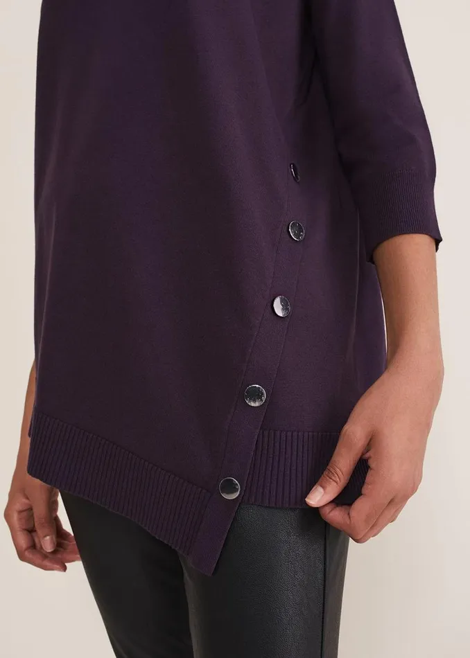 Phase Eight Knitwear Leoni Asymmetric Button Trim Jumper Deep Purple 8211 Women Phase Eight Knitwear Leoni Asymmetric Button Trim Jumper Deep Purple 8211 Women