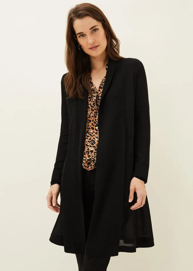 Phase Eight Knitwear Lili Sheer Longline Cardigan Black 8211 Women