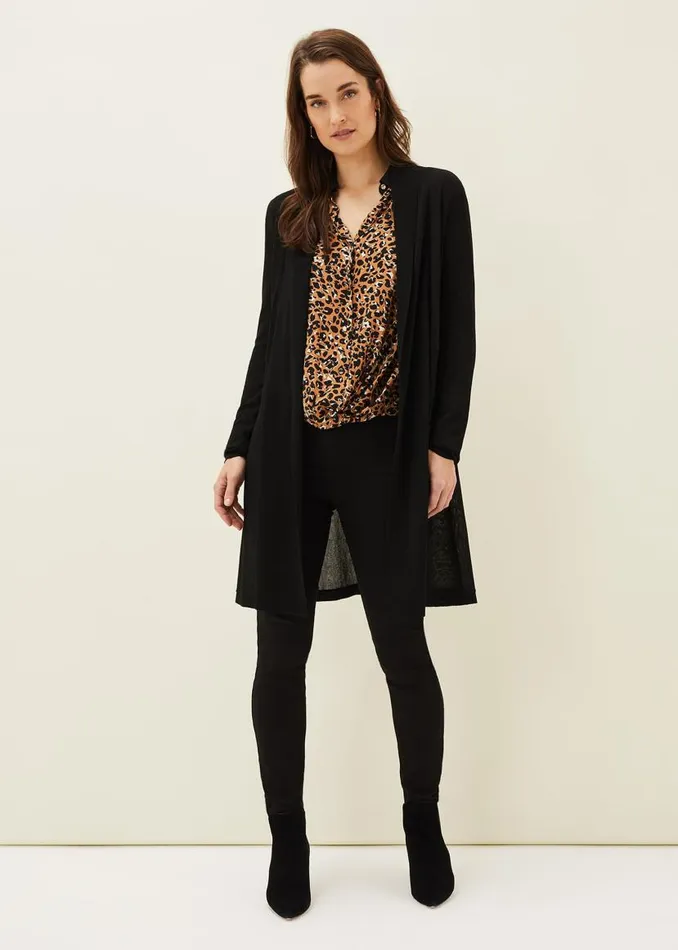 Phase Eight Knitwear Lili Sheer Longline Cardigan Black 8211 Women