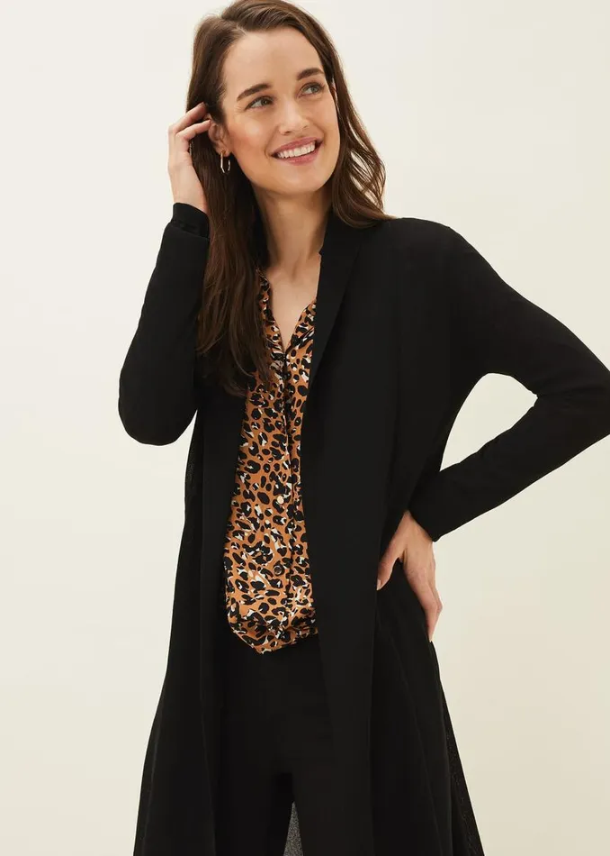 Phase Eight Knitwear Lili Sheer Longline Cardigan Black 8211 Women