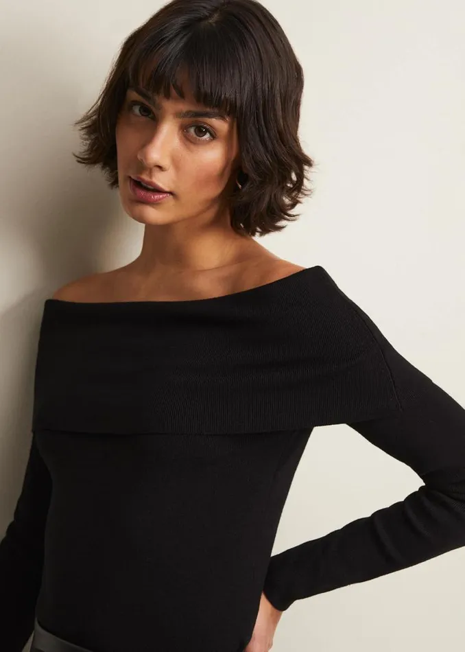 Phase Eight Knitwear Nya Fine Knit Bardot Top Black 8211 Women