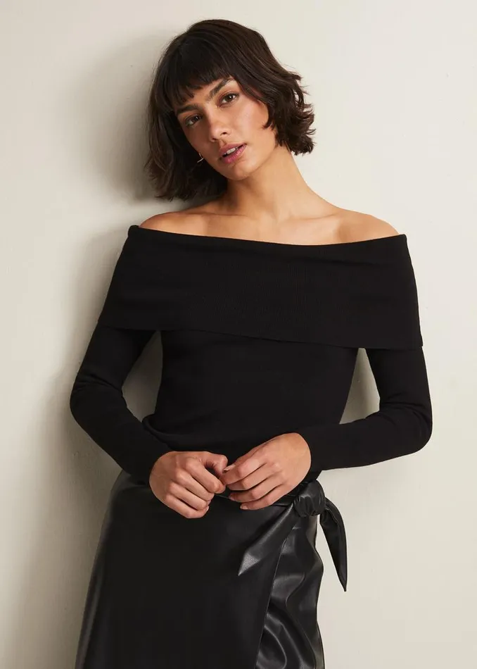 Phase Eight Knitwear Nya Fine Knit Bardot Top Black 8211 Women
