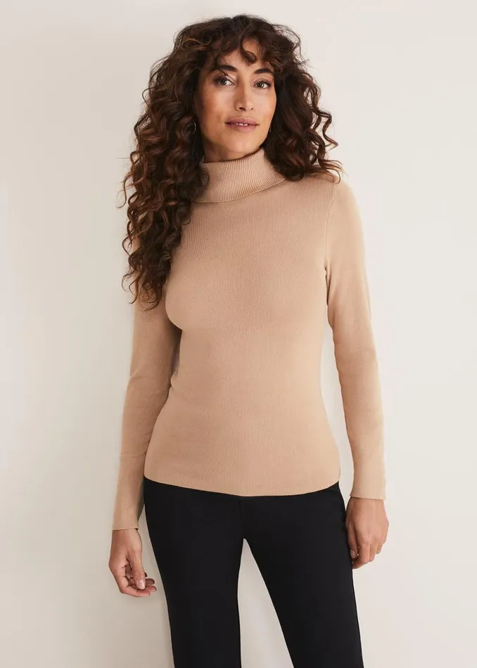 Phase Eight Knitwear Ottilie Button Detail Roll Neck Knit Camel 8211 Women