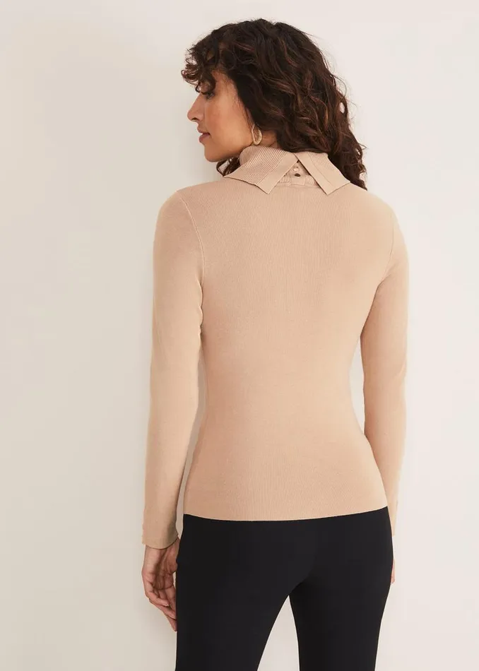 Phase Eight Knitwear Ottilie Button Detail Roll Neck Knit Camel 8211 Women