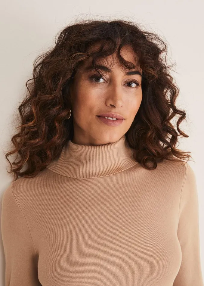 Phase Eight Knitwear Ottilie Button Detail Roll Neck Knit Camel 8211 Women