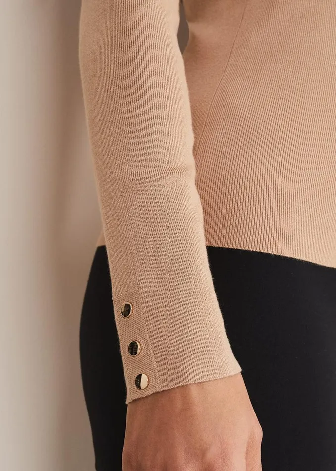Phase Eight Knitwear Ottilie Button Detail Roll Neck Knit Camel 8211 Women