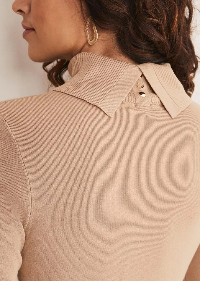 Phase Eight Knitwear Ottilie Button Detail Roll Neck Knit Camel 8211 Women