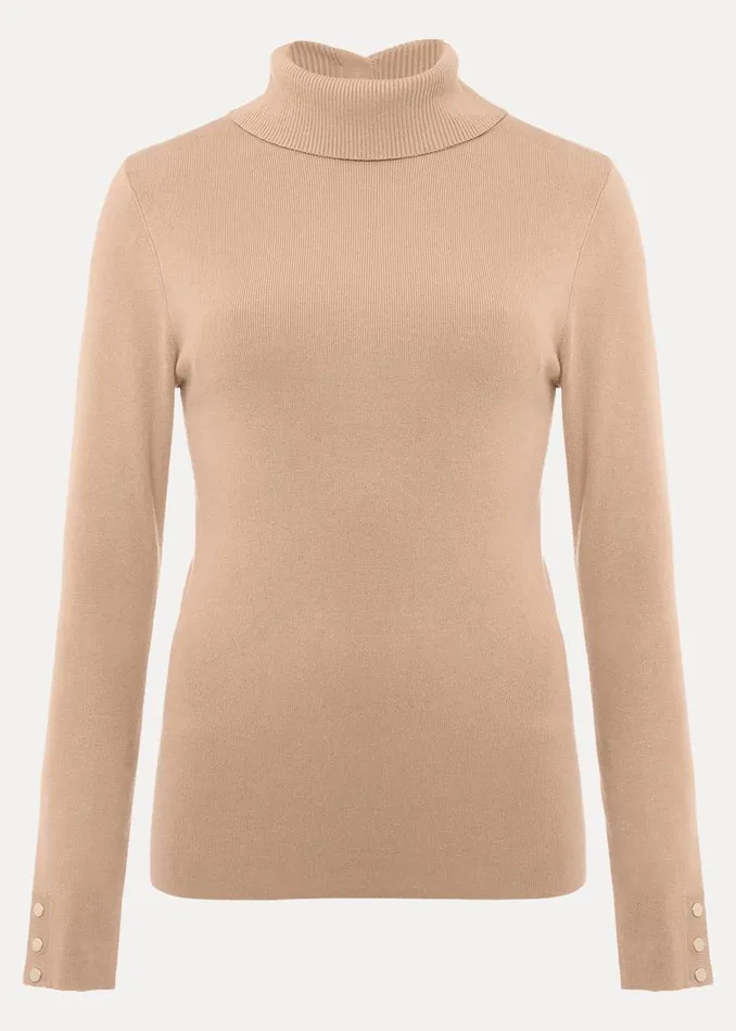 Phase Eight Knitwear Ottilie Button Detail Roll Neck Knit Camel 8211 Women