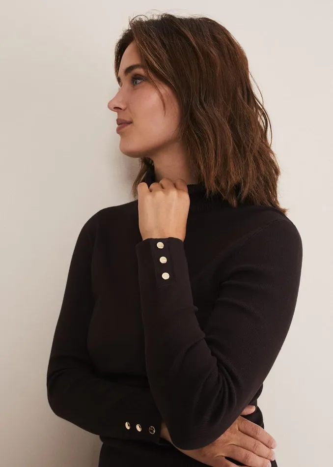 Phase Eight Knitwear Ottilie Button Detail Roll Neck Knit Chocolate 8211 Women Phase Eight Knitwear Ottilie Button Detail Roll Neck Knit Chocolate 8211 Women