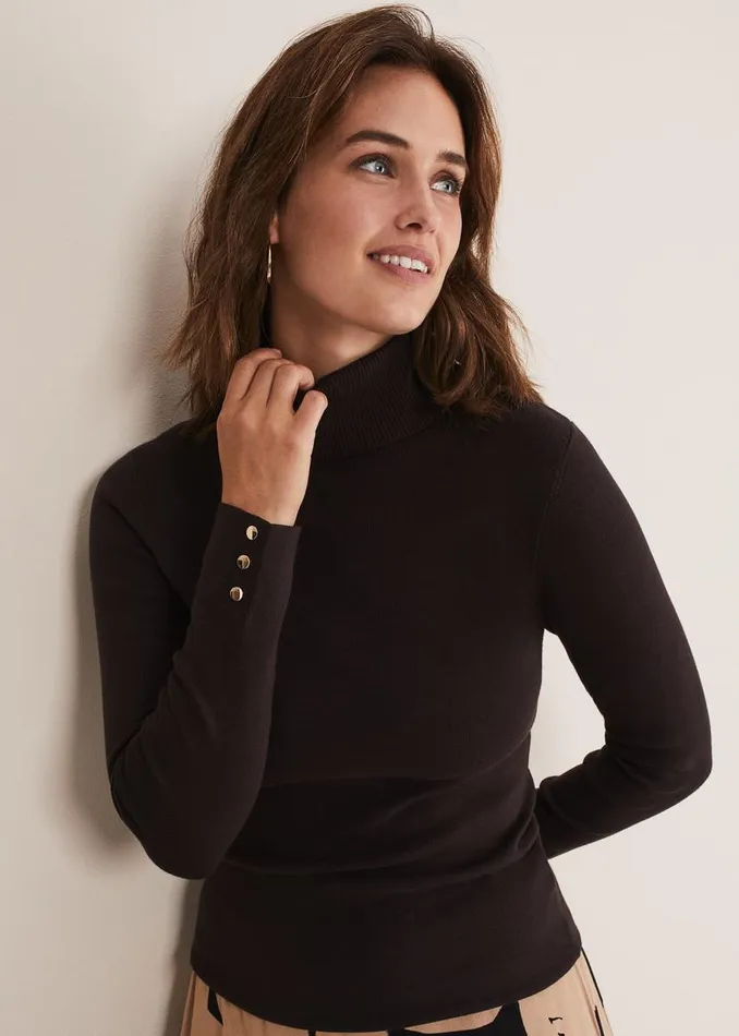 Phase Eight Knitwear Ottilie Button Detail Roll Neck Knit Chocolate 8211 Women Phase Eight Knitwear Ottilie Button Detail Roll Neck Knit Chocolate 8211 Women