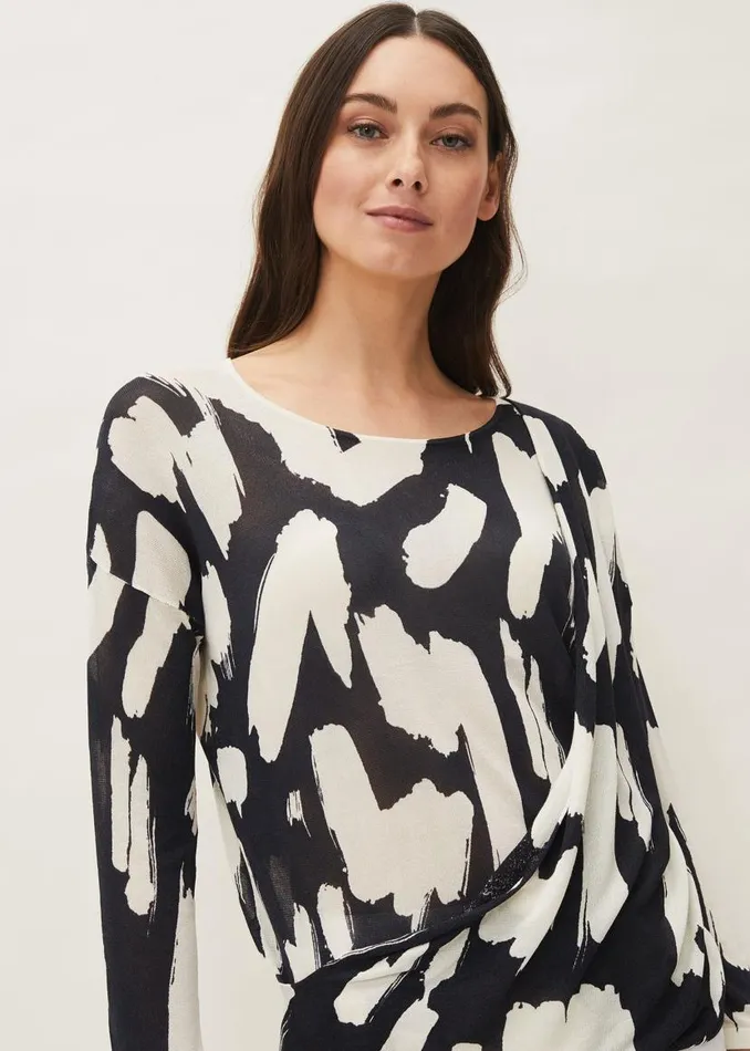 Phase Eight Knitwear Robyn Smudge Print Jumper Carbonwhite 8211 Women