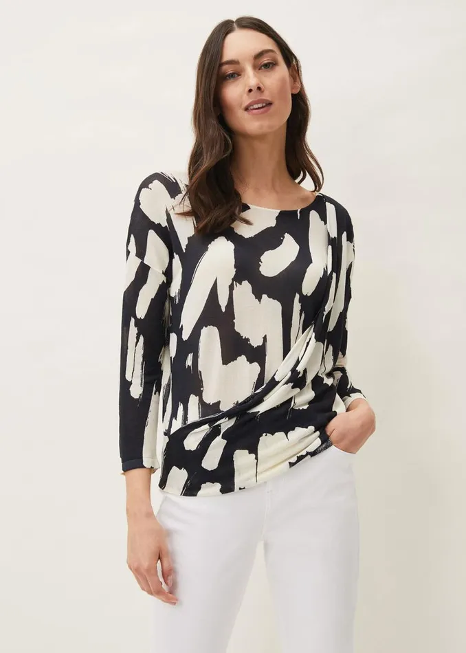 Phase Eight Knitwear Robyn Smudge Print Jumper Carbonwhite 8211 Women