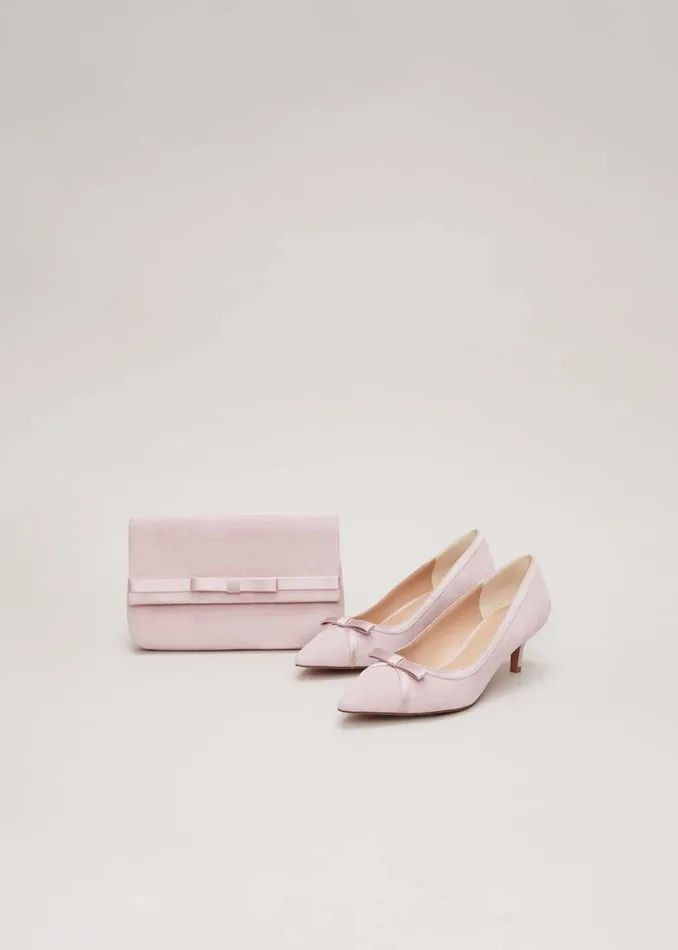 Phase Eight Occasion Shoes Bow Kitten Heel Shoes Pale Pink 8211 Women