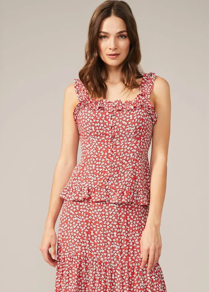 Phase Eight Shirts and Blouses Callista Ditsy Floral Frill Cami Blouse Redwhite 8211 Women Phase Eight Shirts and Blouses Callista Ditsy Floral Frill Cami Blouse Redwhite 8211 Women