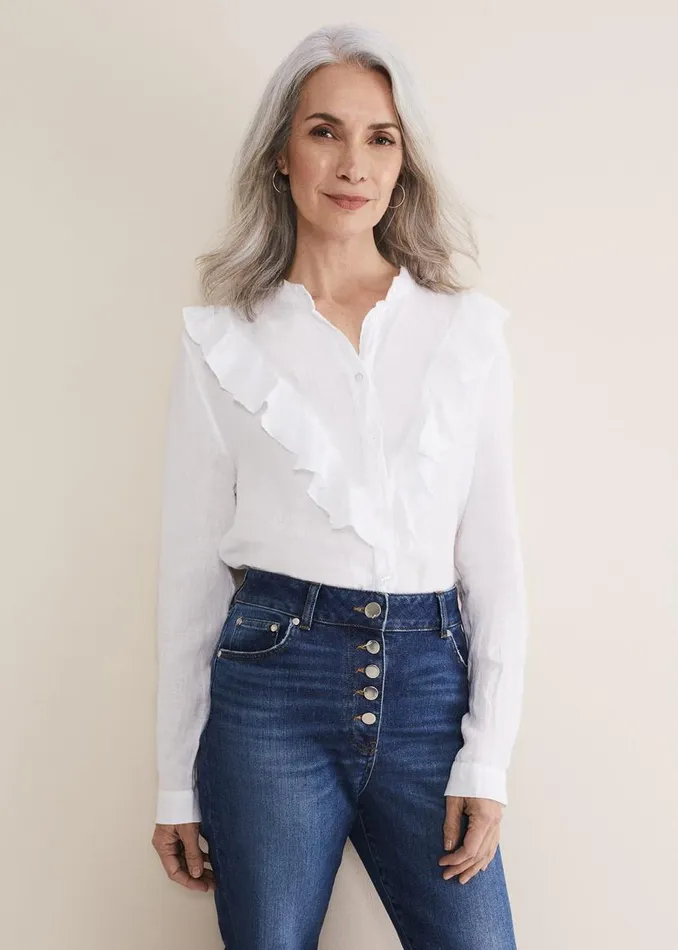 Phase Eight Shirts and Blouses Enid Frill Front Linen Blouse White 8211 Women Phase Eight Shirts and Blouses Enid Frill Front Linen Blouse White 8211 Women