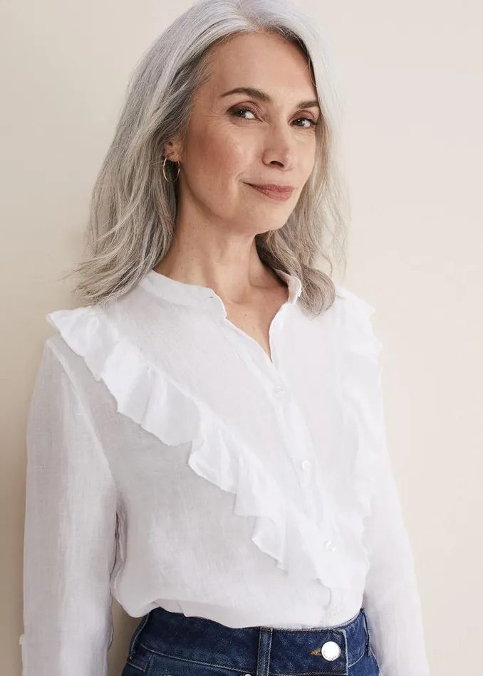 Phase Eight Shirts and Blouses Enid Frill Front Linen Blouse White 8211 Women Phase Eight Shirts and Blouses Enid Frill Front Linen Blouse White 8211 Women