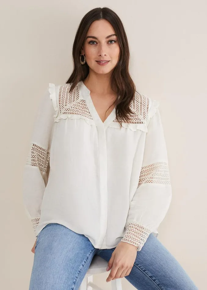 Phase Eight Shirts and Blouses Franki Linen Blouse Ivory 8211 Women