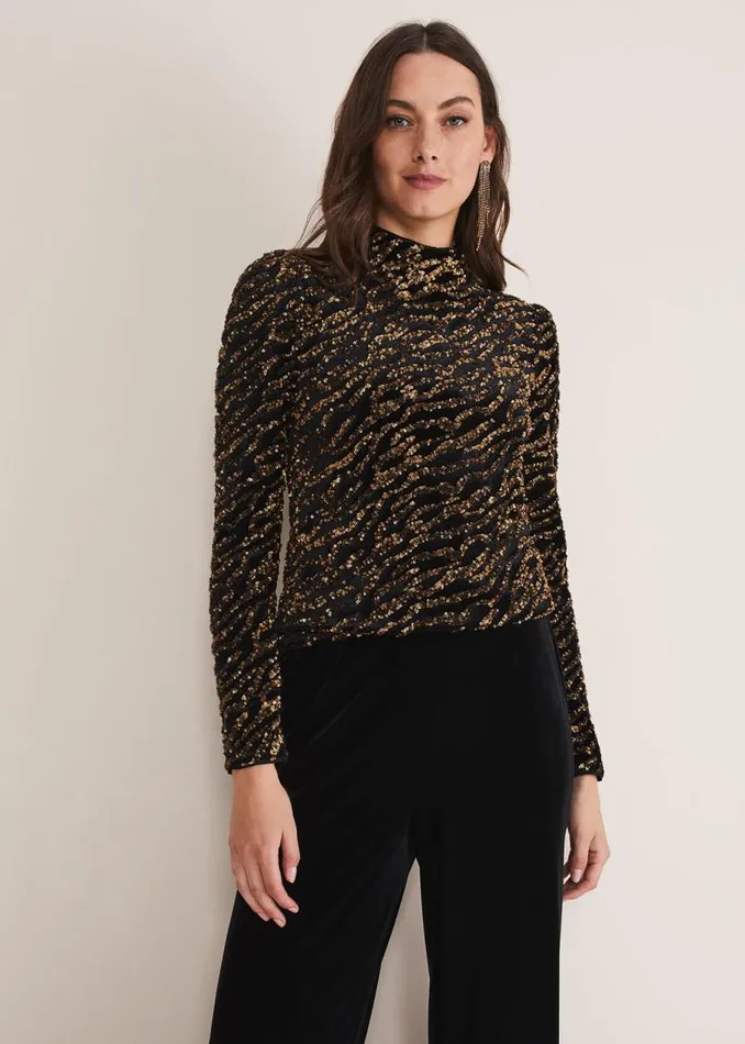 Phase Eight Shirts and Blouses Lura Zebra Sequin Blouse Black 8211 Women