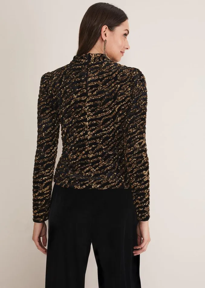 Phase Eight Shirts and Blouses Lura Zebra Sequin Blouse Black 8211 Women
