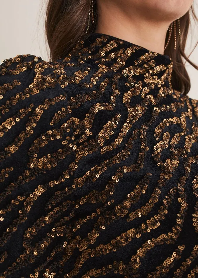 Phase Eight Shirts and Blouses Lura Zebra Sequin Blouse Black 8211 Women