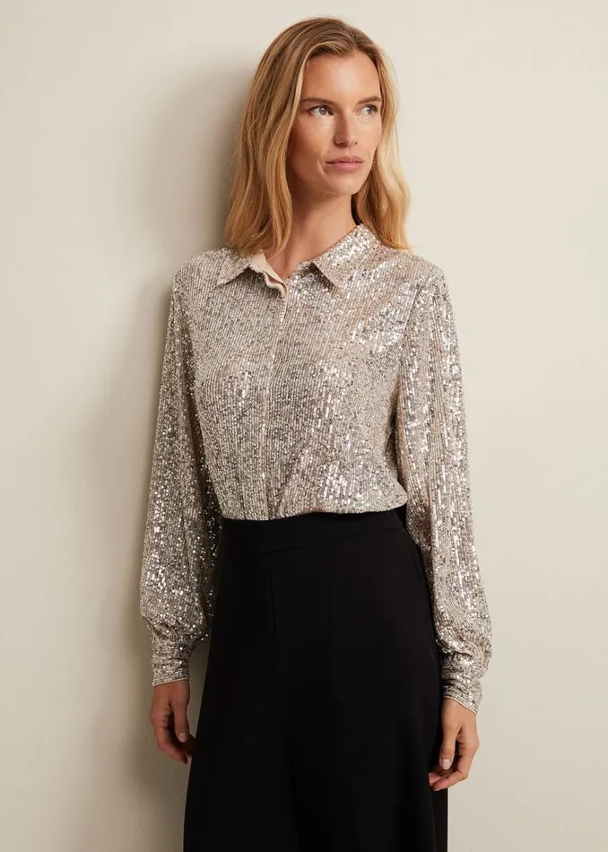 Phase Eight Shirts and Blouses Medora Sequin Shirt Oyster 8211 Women