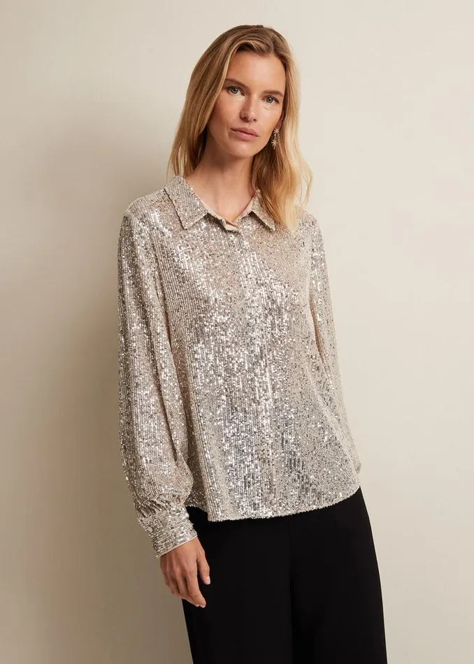 Phase Eight Shirts and Blouses Medora Sequin Shirt Oyster 8211 Women