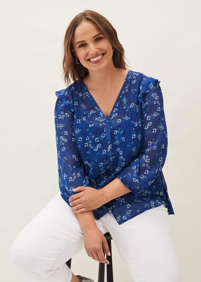Phase Eight Shirts and Blouses Micaela Printed Top Blue Multi 8211 Women