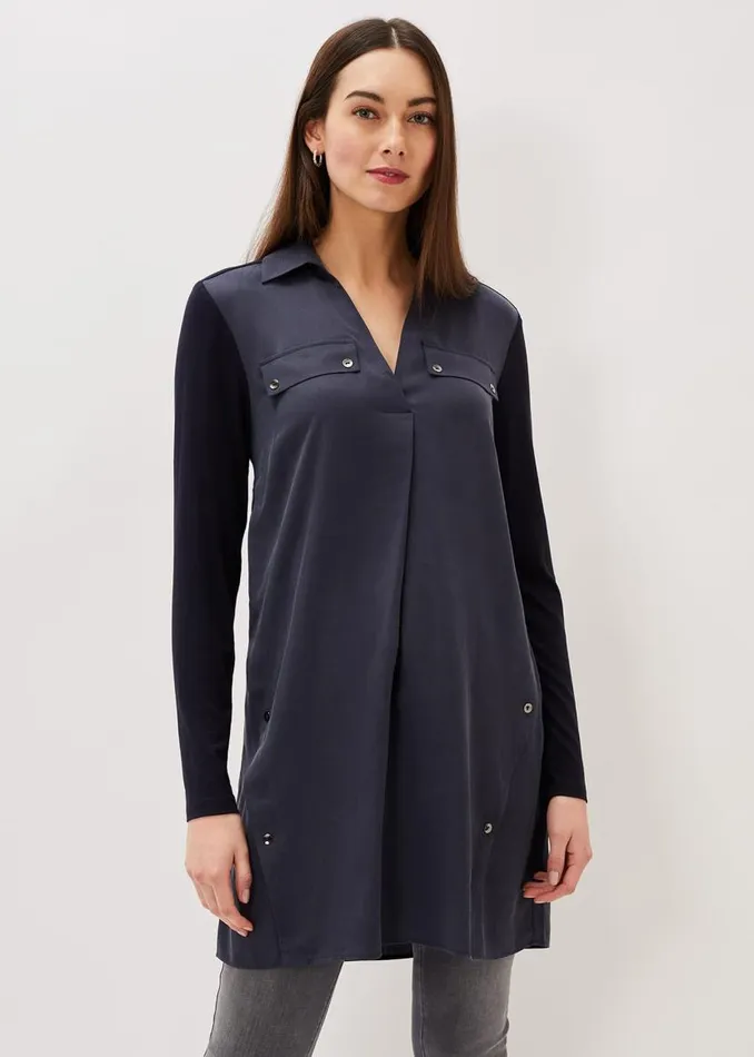 Phase Eight Shirts and Blouses Neave Button Tunic Navy 8211 Women