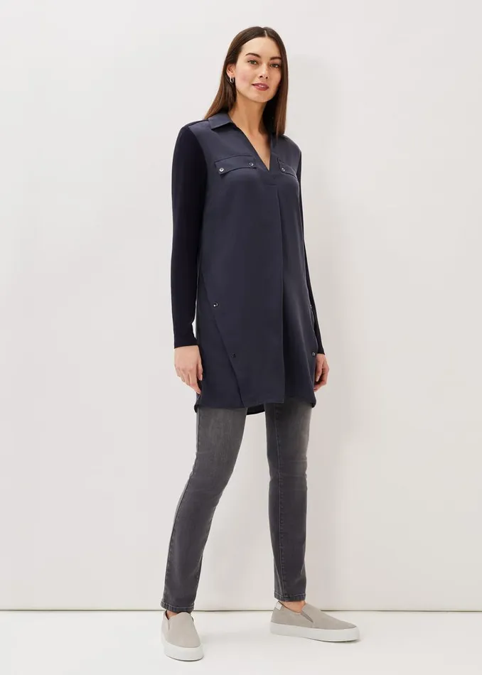 Phase Eight Shirts and Blouses Neave Button Tunic Navy 8211 Women