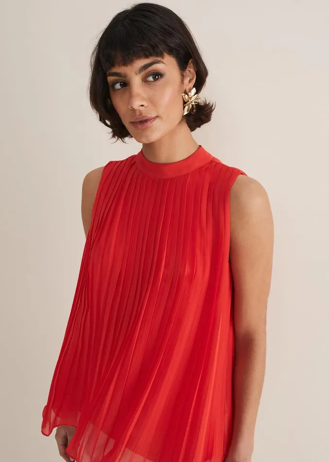 Phase Eight Shirts and Blouses Nina Pleated Top Fire 8211 Women