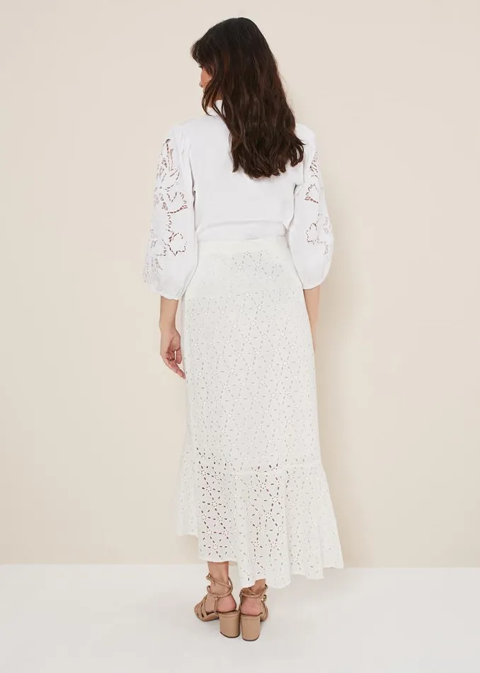Phase Eight Skirts Abla Broderie Midi Skirt White 8211 Women
