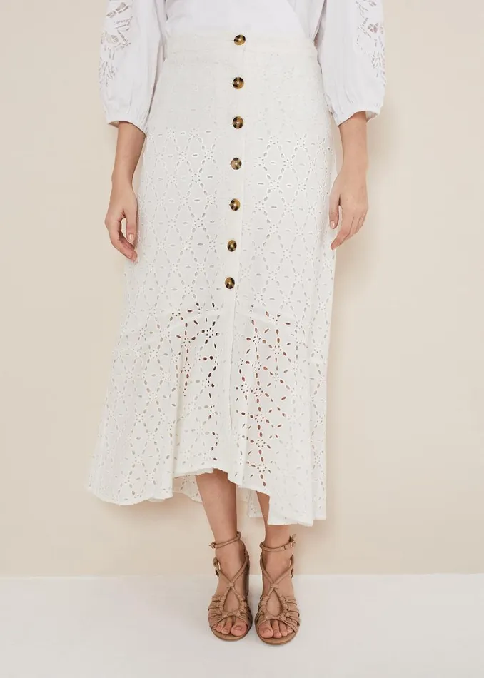 Phase Eight Skirts Abla Broderie Midi Skirt White 8211 Women