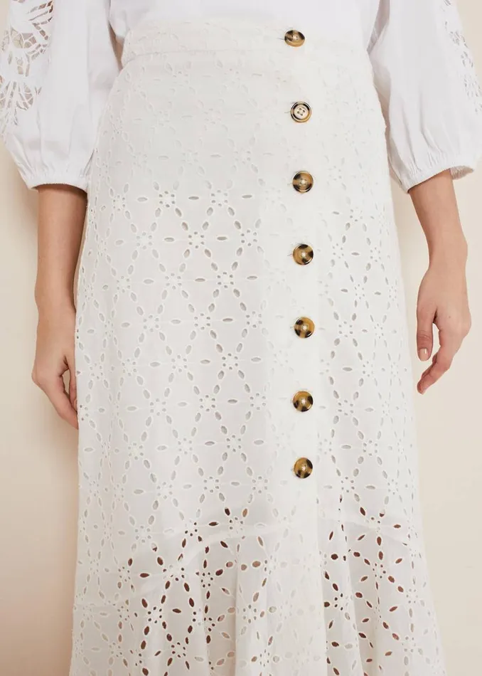 Phase Eight Skirts Abla Broderie Midi Skirt White 8211 Women