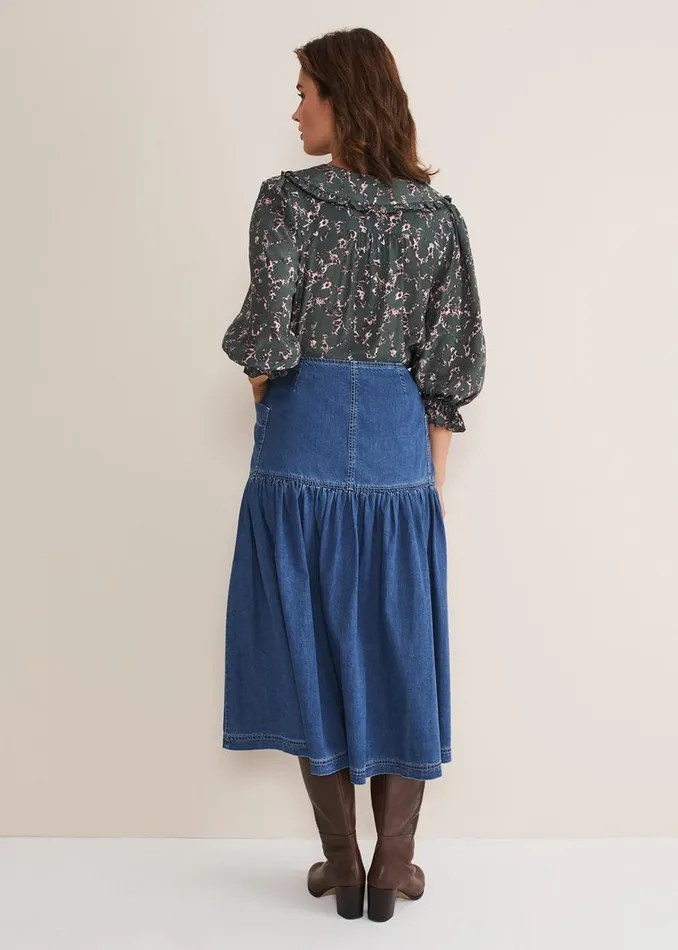 Phase Eight Skirts Elodie Tiered Denim Skirt Mid Wash Blue 8211 Women