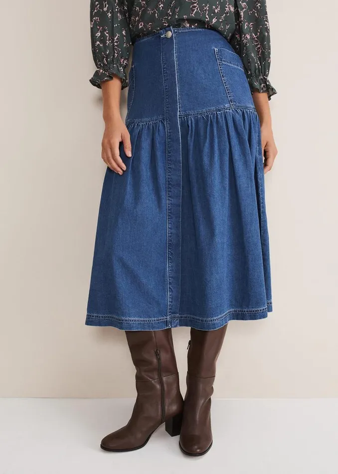 Phase Eight Skirts Elodie Tiered Denim Skirt Mid Wash Blue 8211 Women