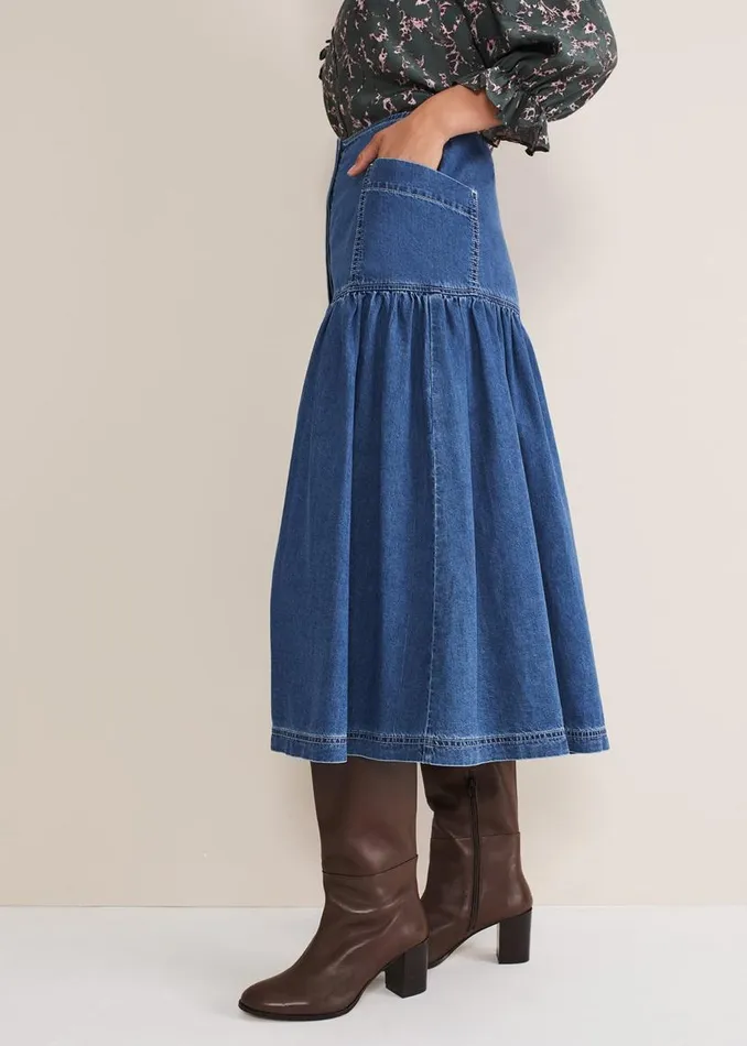 Phase Eight Skirts Elodie Tiered Denim Skirt Mid Wash Blue 8211 Women