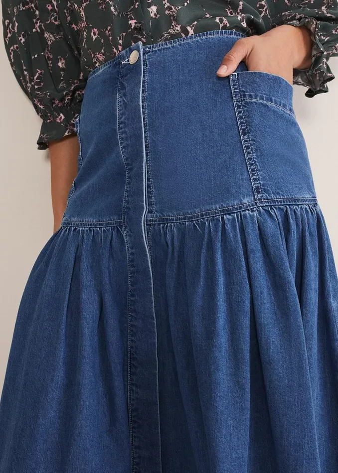 Phase Eight Skirts Elodie Tiered Denim Skirt Mid Wash Blue 8211 Women